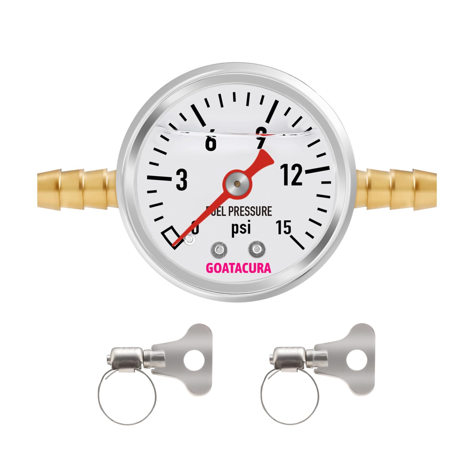 Kit de manómetro de combustible de 0-15 psi con relleno de glicerina, esfera de 1-1/2", caja de acero inoxidable 304, adaptador de conexión en T para la línea de combustible de 5/16", montaje centra
