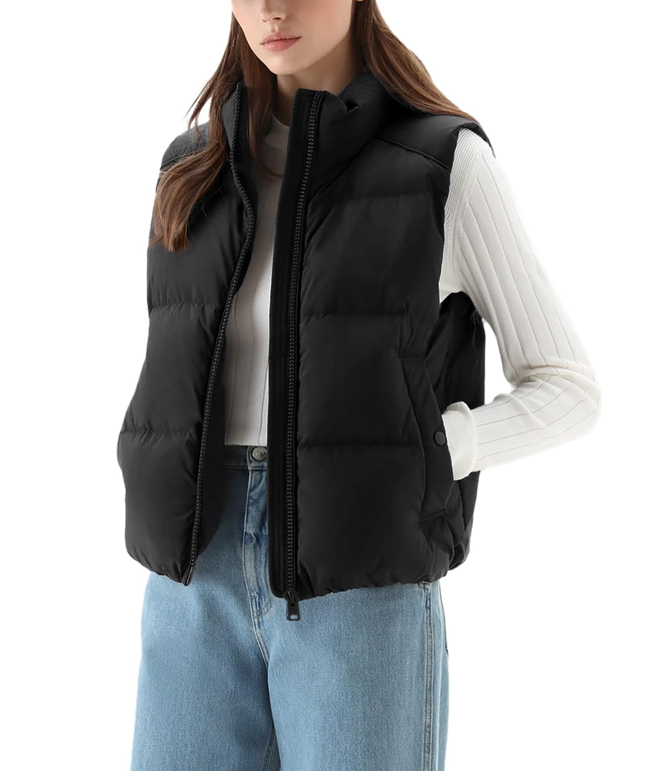 Fengbay Womens Black Puffer Gilets Sleeveless Waistcoat Quilted Padded Vest Body Warmer Stand Collar Down Coat with Pockets Outwear Water Repellent S : Amazon.co.uk: Fashion