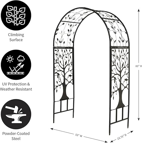 Miniatura 3 de Plow & Hearth Arco de metal para jardín al aire libre | Árbol de la vida | 83 pulgadas de alto | Negro | Celosía enrejado para plantas | Boda |