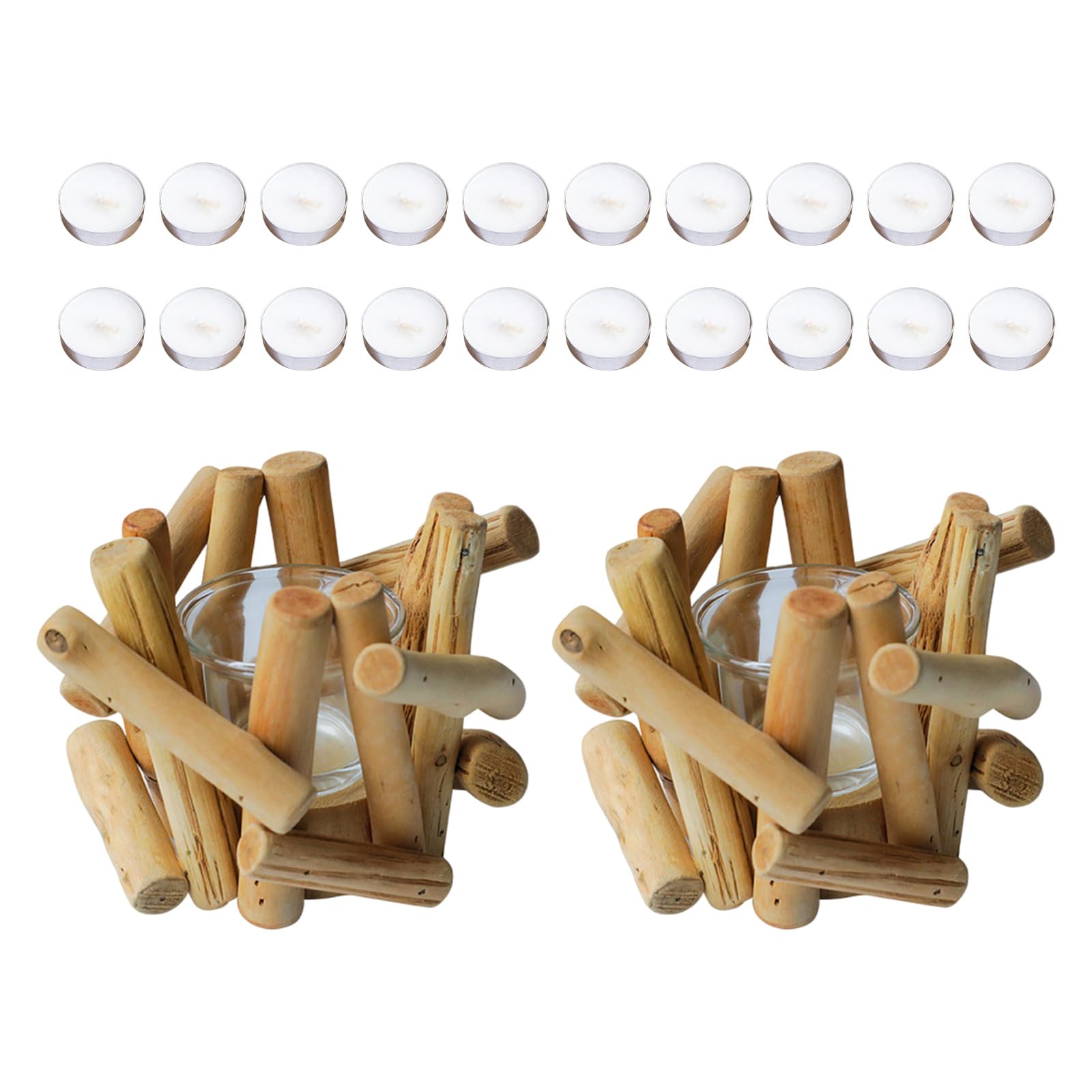 Romantics Natural Wooden Tealight Holders with Glass Cup Farmhouse Country Coastal Theme for Home Centerpiece Decors Wood Holders with Glass Cup