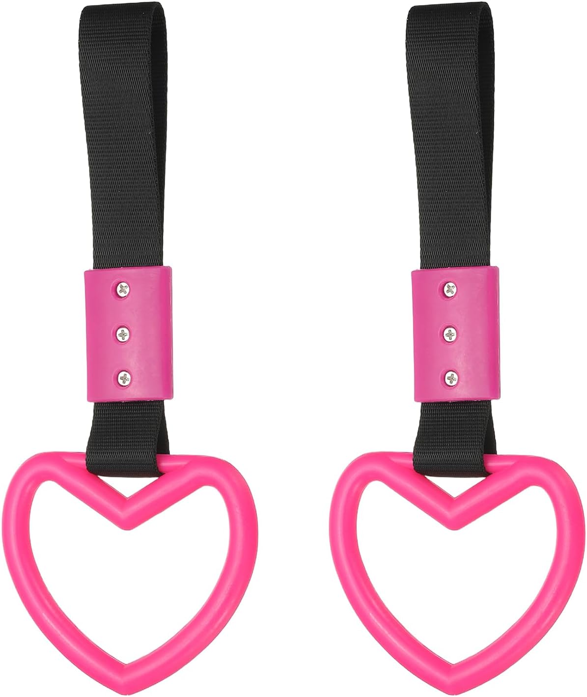 PATIKIL 2 Pcs Heart Shaped Car Handle Straps, Car Hanging Accessories Bumper Warning Ring Drift Charm for Auto Bus Decor Interior Exterior Decoration, Rose Red (Black Strap)
