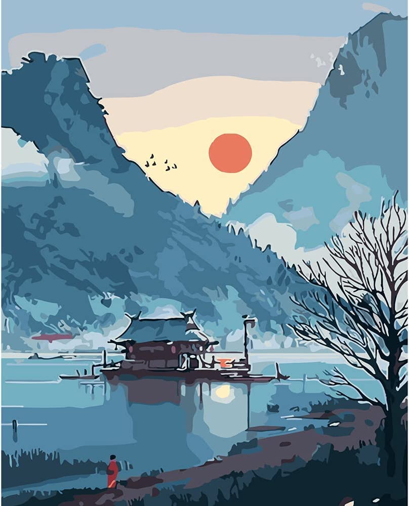 SYOSI Paint by Numbers Landscape, Japanese Paint by Numbers for Adults Beginner, Paint by Numbers Lake, Home Wall Decor (Without Frame) 40 * 50CM
