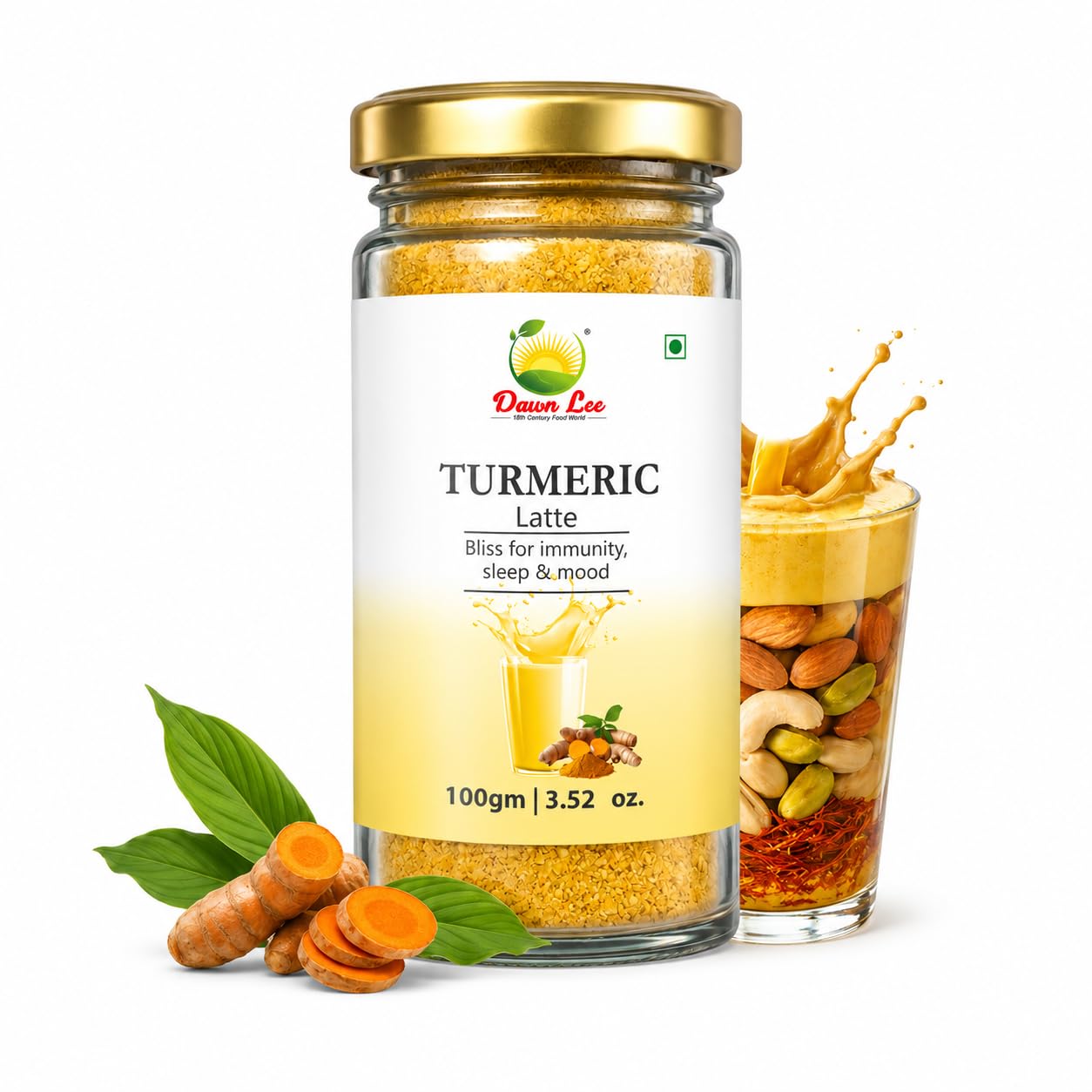 Dawn Lee Turmeric Latte | 100 gm | High Curcumin Turmeric & Mamra Almonds | Natural Golden Milk Blend-image-36