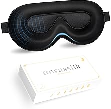 townsslik 3D masque pour les yeux pour dormir,double face 19mm soie de mûrier de luxe,pas d'interférence avec cils,confortable pour les yeux,bandoulière réglable,convient hommes,femmes enfants,noir