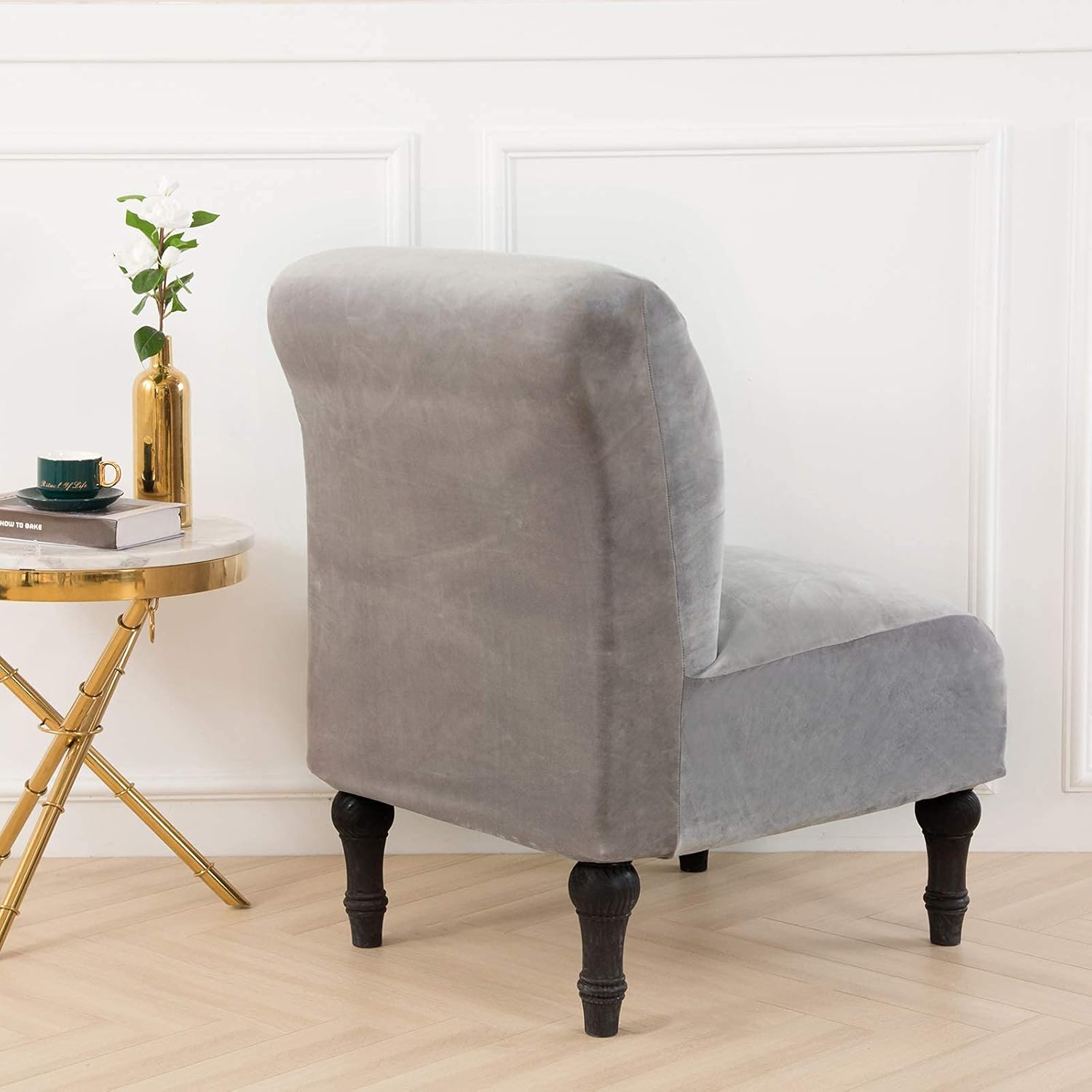 Beacon Pet Velvet Armless Chair Slipcovers, Stretch Polyester Furniture Protector Covers, Removable Washable for Living Room Hotel (Grey)