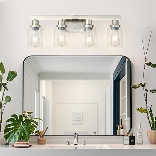 Miniatura 2 de Lámpara de tocador de baño, lámpara de pared mate moderna de níquel de 4 luces con pantalla de vidrio transparente, lámparas de pared, lámparas de