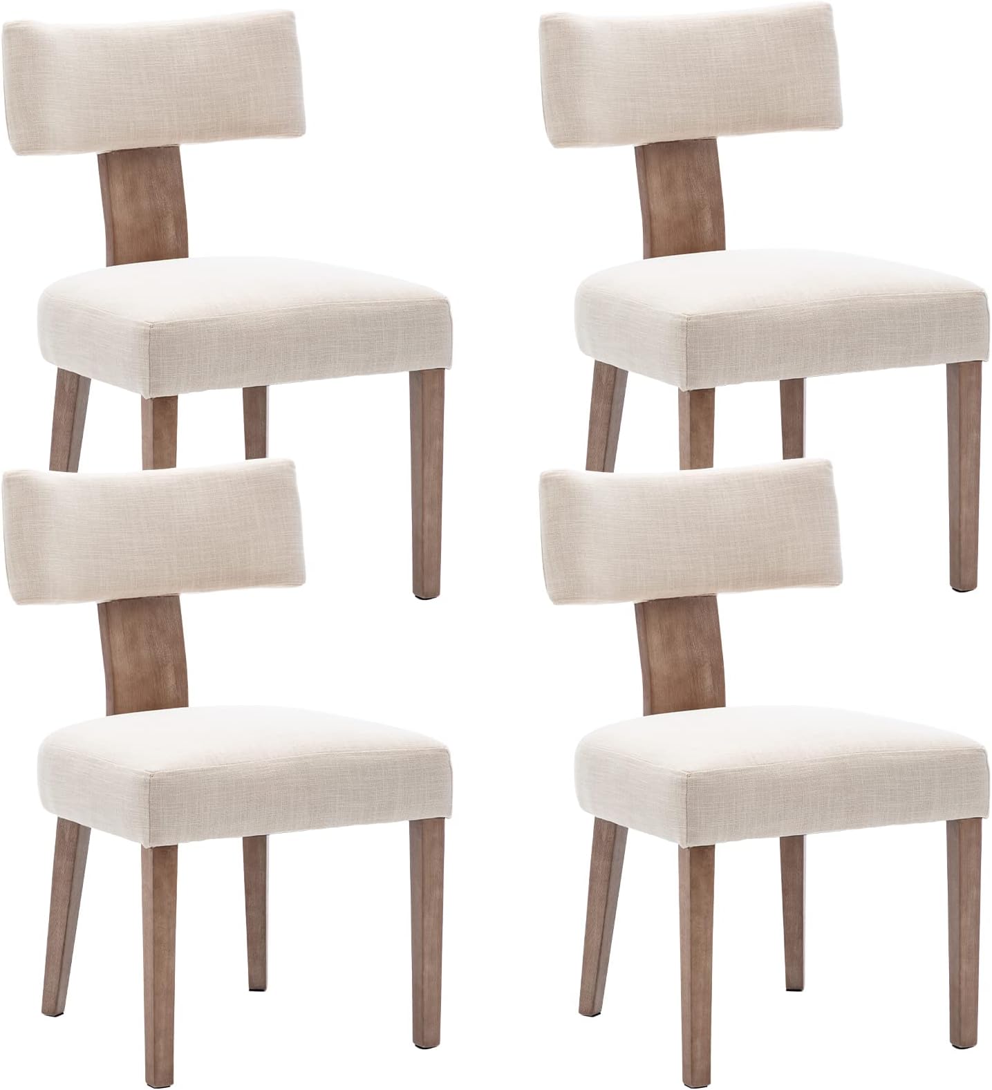 Wahson Mid Century Dining Chairs Set of 2 Upholstered Kitchen Side Chairs in Rattan & Linen