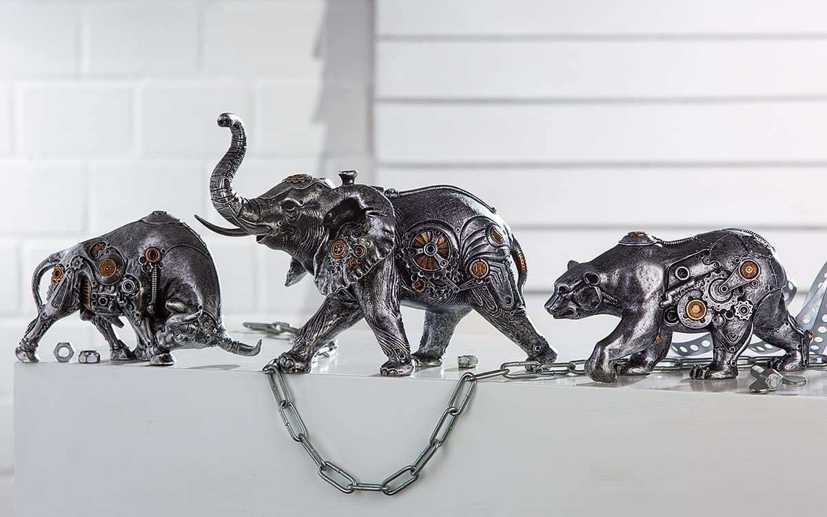 Casablanca 37041 Sculpture Steampunk Éléphant en résine Argenté Hauteur 23 cm