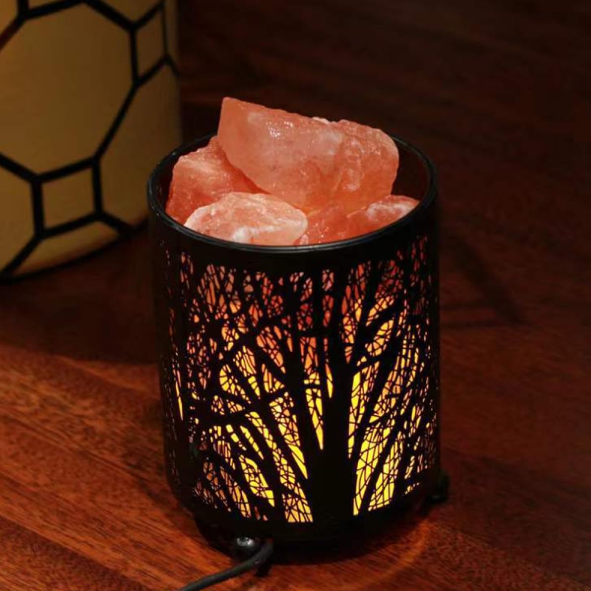 Toddmomy Lampe de Table de Salon Élégante en Fer avec Lampe de Chevet Cylindrique en Sel Naturel, Lumière Décorative avec Ampoules, Design Chic et Délicat pour Intérieur