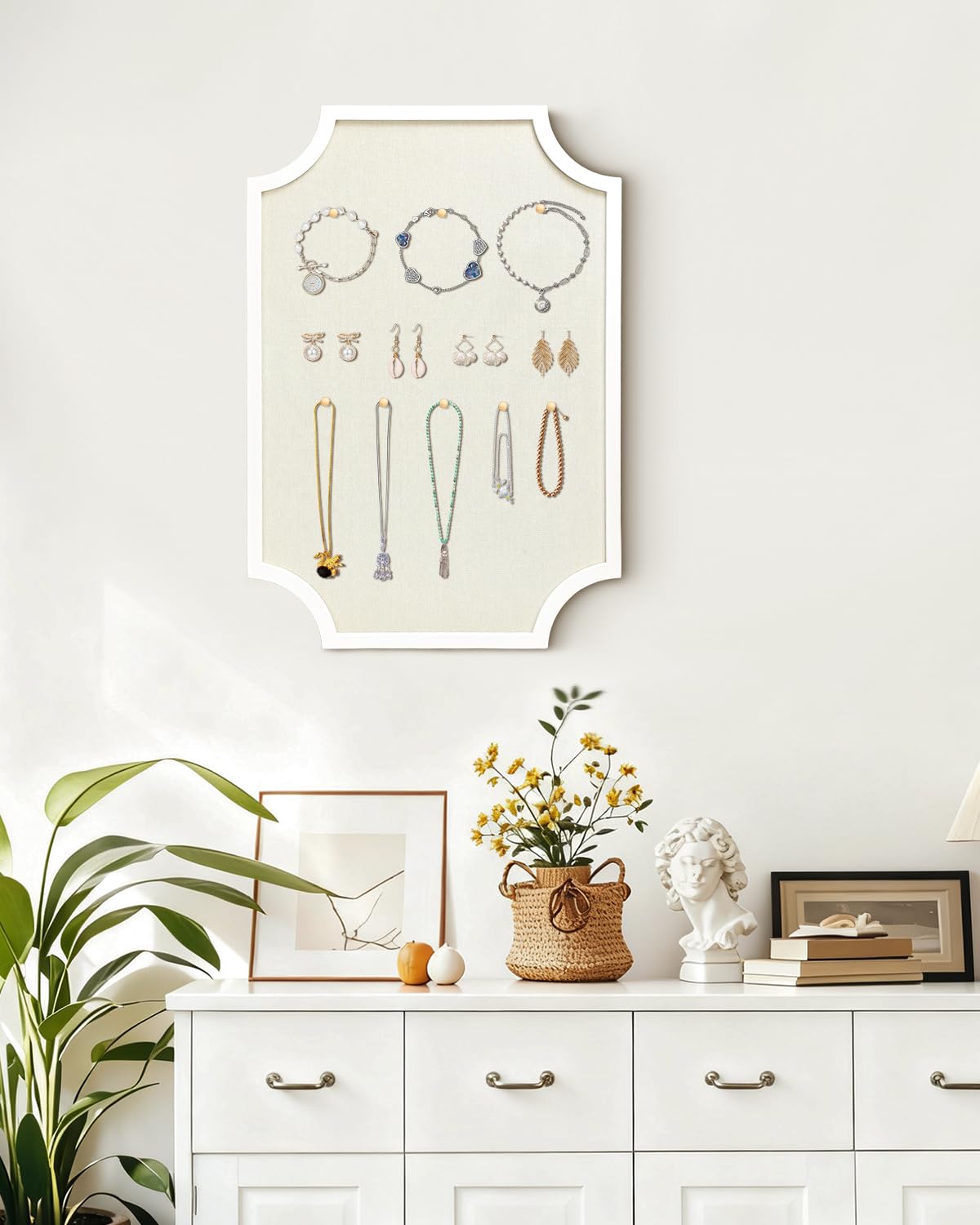 Okydoky Pinnwand Kork mit Leinen, 50 x 75 cm Groß Korkwand Pinnwand, Pinwand Korktafel Für Küche, Büro, Schul und Zuhause Dekoratives, Weiß Holzrahmen(WH-5075). DE