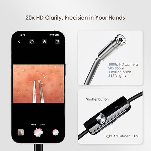 Miniatura 4 de 6 pinzas removedoras de puntos negros con cámara, 20 pinzas de aumento, herramienta profesional de extracción de comedones, kit de herramientas de