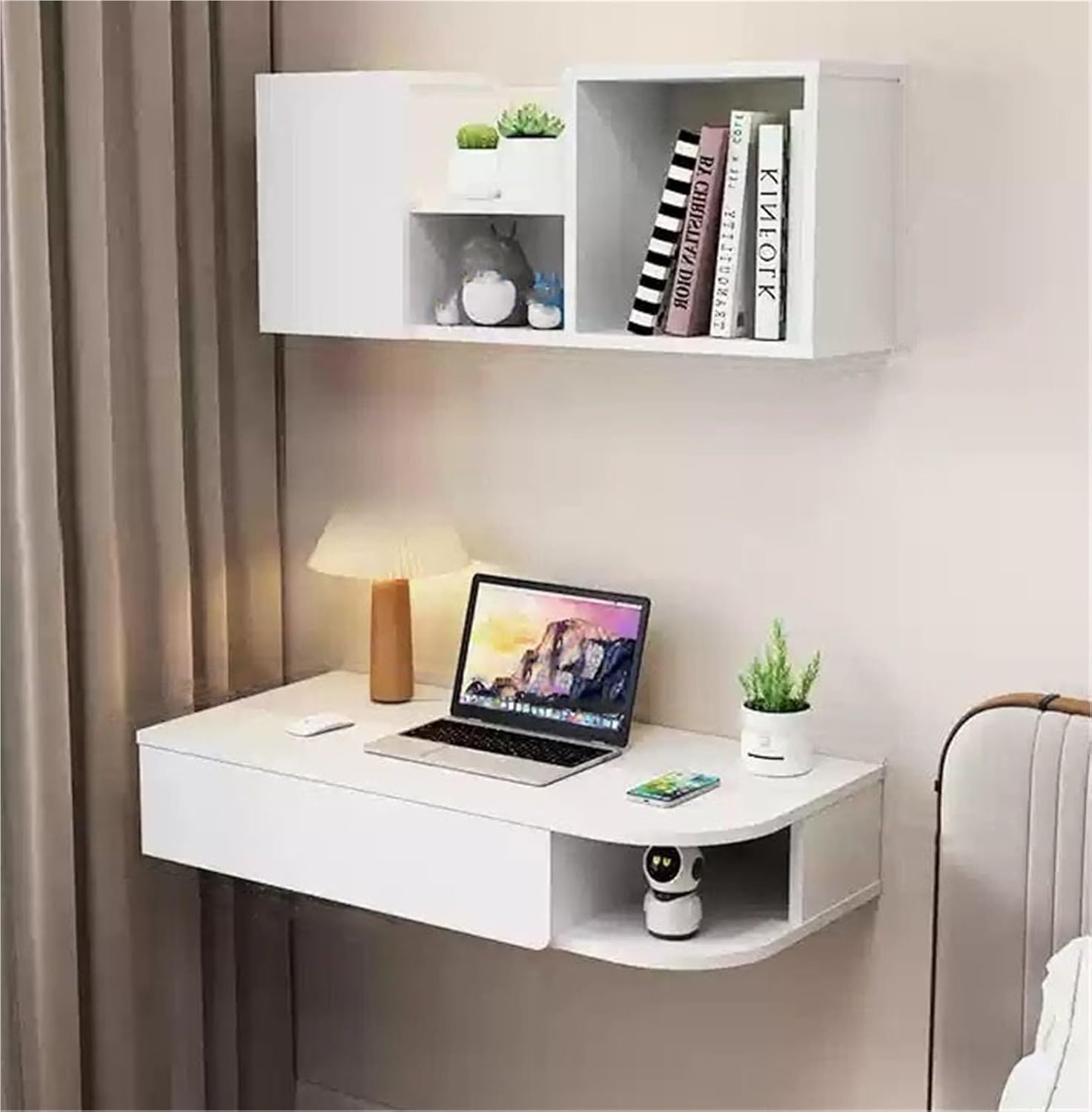 ShelfMate S40 – Floating Corner Desk with Built-in Bookshelf