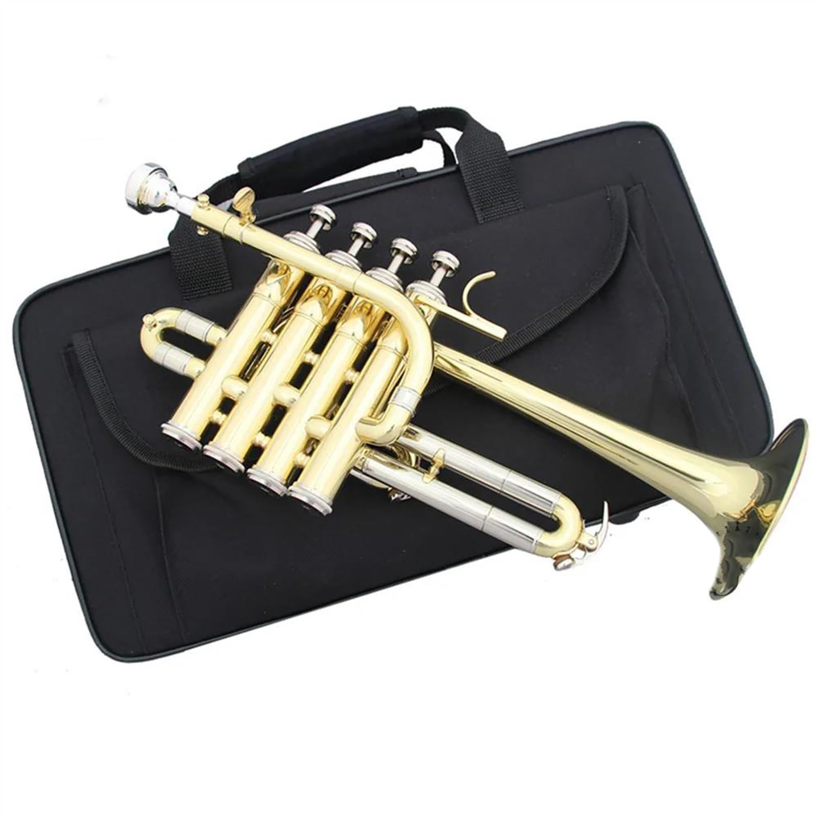 Trompete für Anfänger Professionelle Hochtrompete Bb Piccolo Trompete Messing Gold Silber Lackoberfläche Trompete(Color:Golden)