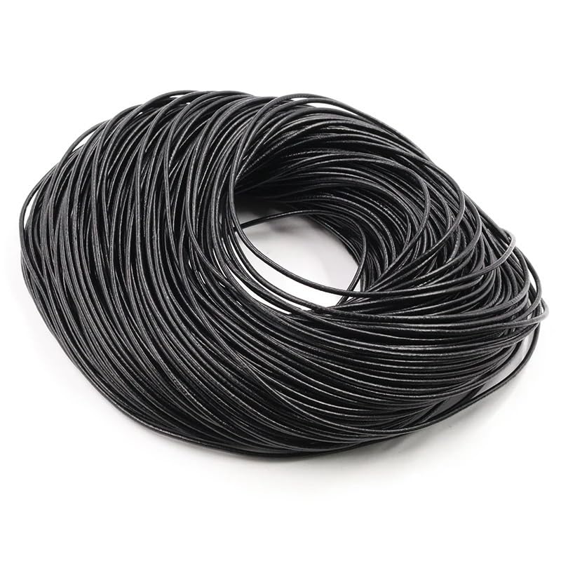 Cordon cuir de vache rond 3mm noir fil pour fabrication de bijoux et loisirs créatifs
