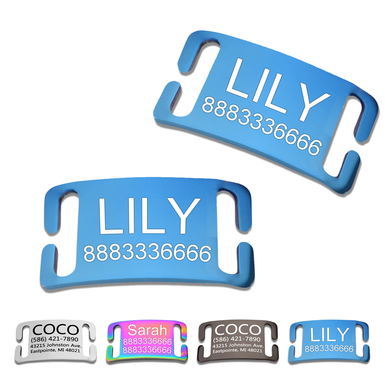 Customized Engraved Slide-On Pet ID Tags,Personalized Stainless Steel Collar Tag, Noise-Free Design for Dogs & Cats,Durable & Lightweight 4 Size for Large and Small Pets,Open Ends（Blue）