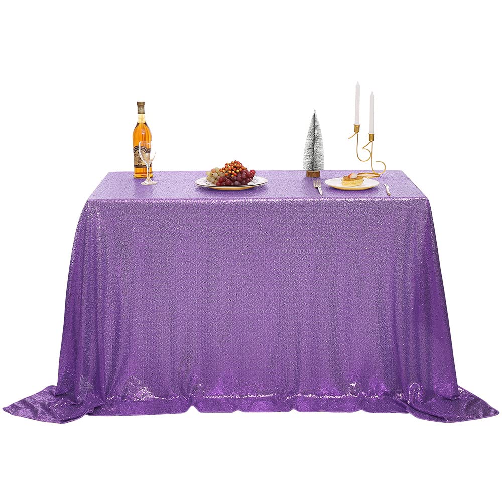 nanbowang Sequin Tablecloth - Light Purple Table Cloths for Parties Rectangular Table Cover Overlay Sequin Fabric Table Linens Birthday/Baby Shower/Tea Party Decor