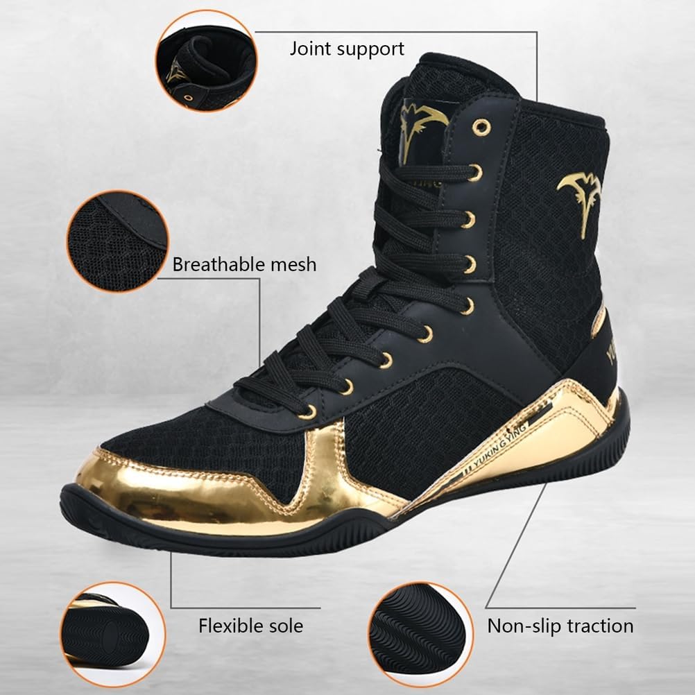 Mens High Top Boxing Shoes Fitness Wrestling Shoes for Weightlifting Powerlifting Deadlift Squatting