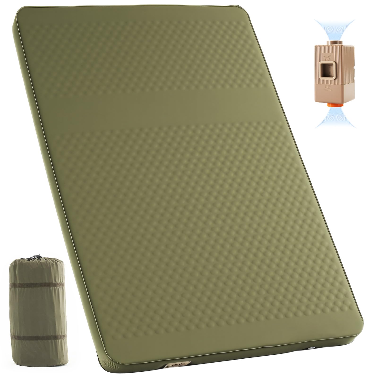 Ytaoeo Inflatable Sleeping Pad 4" Thick Camping Mattress Self-Inflating Memory Sleeping Pad with Pump Sack for Camping Backpacking Hiking Car Tent (Green, 136x200cm)