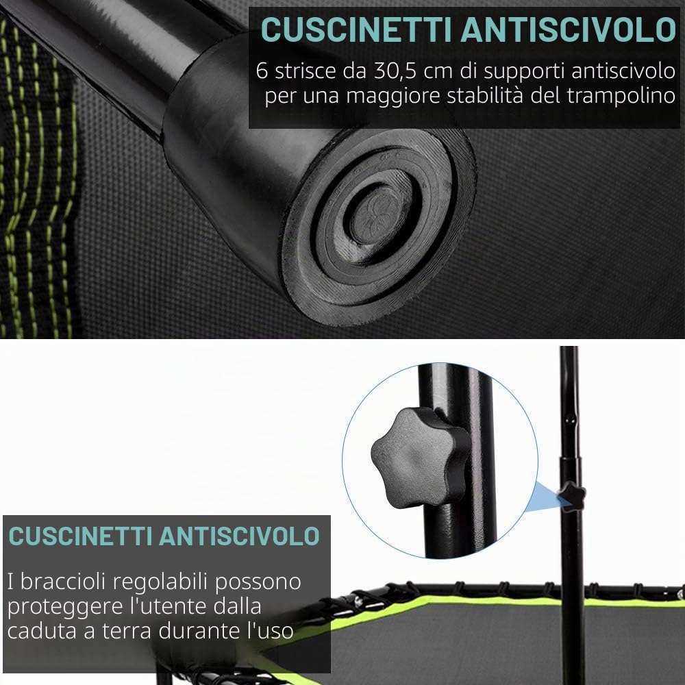 ONETWOFIT Mini Fitness Trampolino 48"/51'' Silenzioso con Manubrio Regolabile Attrezzo per Fitness e Salto Allenamento Cardio Trainer