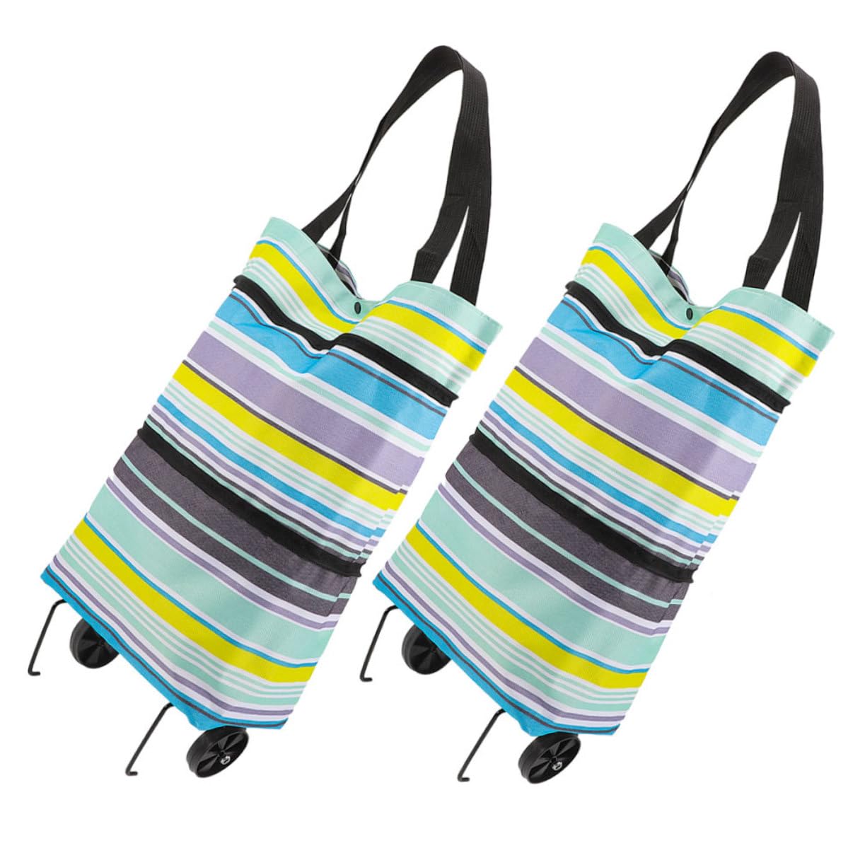 Ciieeo Wheeled Tote Bag 2pcs Grocery Bag on Wheels Folding Trolley Tote Storage Space Saver
