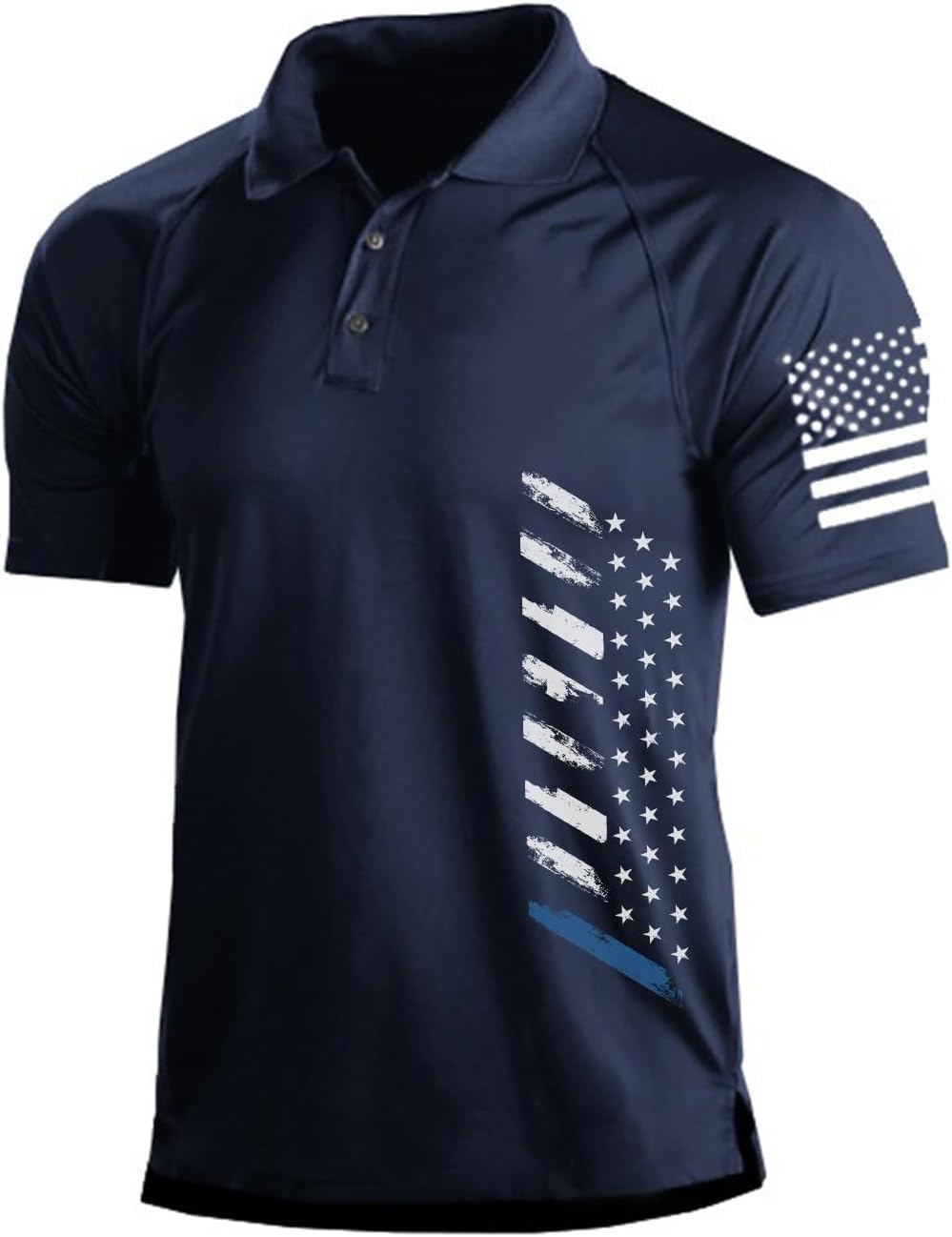 BlackTeak Men's Polo Shirt Short Sleeve Quick Dry American Flag Print Graphic Split Color Golf Shirt for Sport