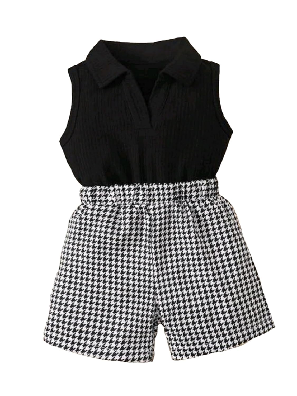 VaidehiGirls Elegant Cute V-neck Sleeveless Tank Top & Houndstooth Shorts Set For Summer Holiday Party Kids Clothes