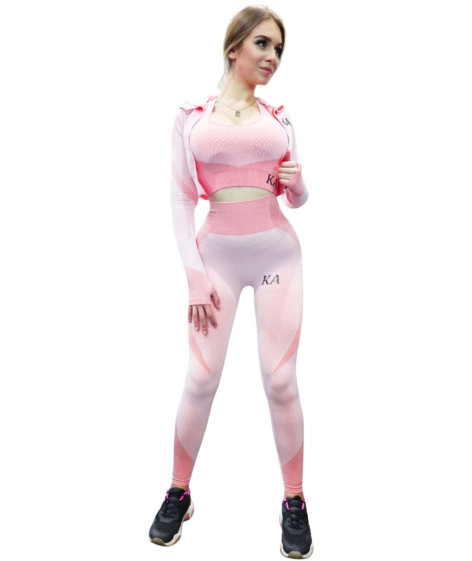 FITTOWomen's 2-Piece Workout Set: High-Waisted Seamless Leggings & Sports Crop Top Bra - Soft Athletic Outfit with Tummy Control for Yoga, Running, and Gym