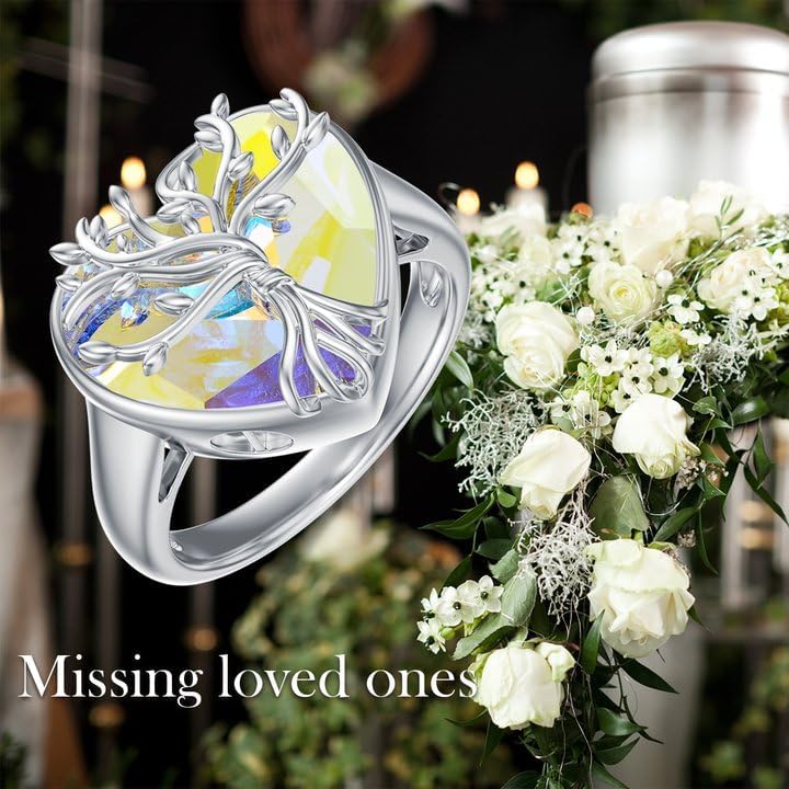 AOBOCO 925 Sterling Silver Tree of Life Heart Cremation Ring Holds Loved One's Ashes,Heart Urn Ring For Women, Austrian Crystal Decoration Memorial Keepsake Ring - Image 5