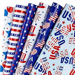 WRAPAHOLIC Wrapping Paper Sheet – Memorial Day, 4th of July Design for Birthday, Holiday, Wedding, Baby Shower – 1 Roll Contains 6 Sheets – 17.5 inch X 39.3 inch Per Sheet