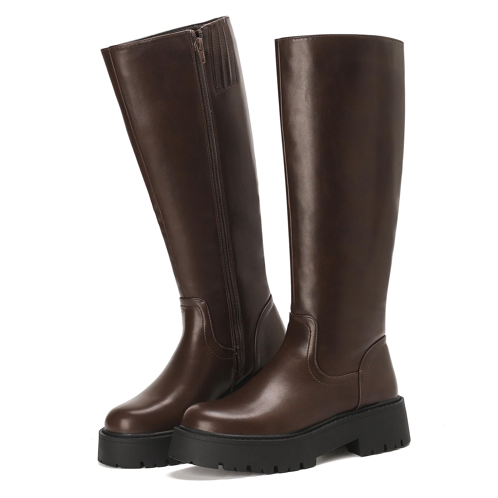 Putu Platform Knee High Boots for Women Faux Suede Tall Boots Lug Sole Knee Boots