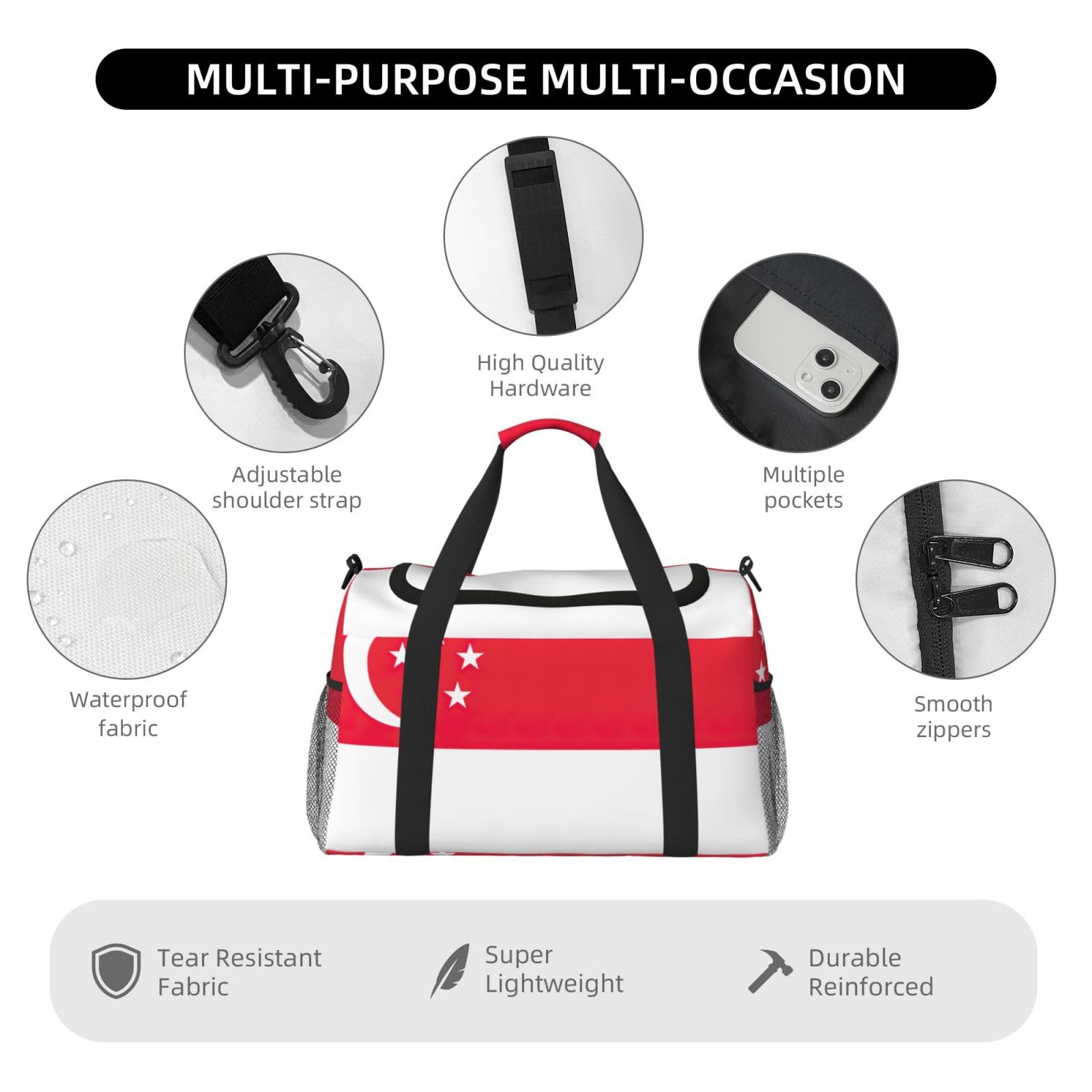 Flaga Singapuru torba na ramię kobiety mężczyźni podróżna torba crossbody torebka torba na ramię torebki robocze codzienna torba hobo