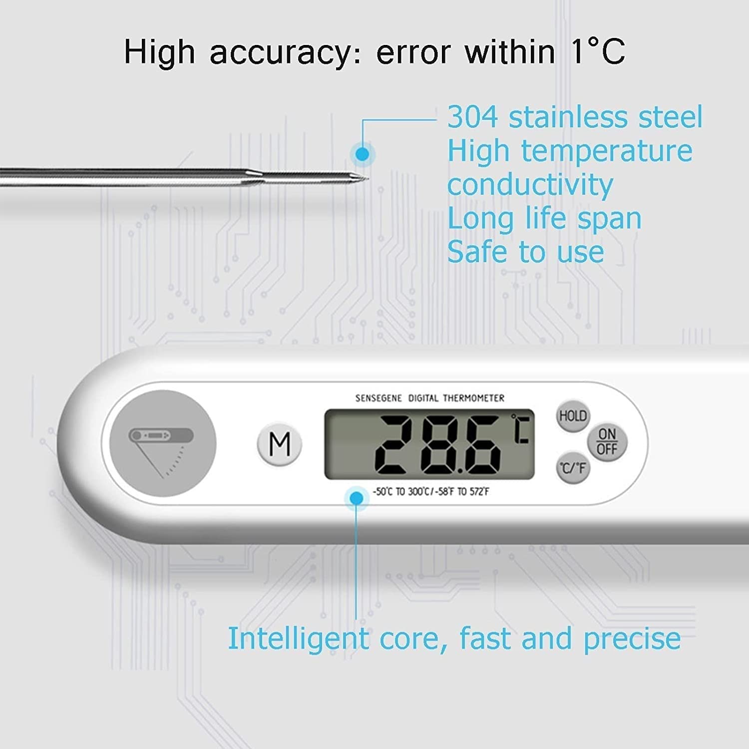 Termómetro para carne, termómetro para alimentos de lectura instantánea para cocinar, termómetro digital para alimentos con retroiluminación LCD para líquidos para barbacoa, horno de cocina (Color : A