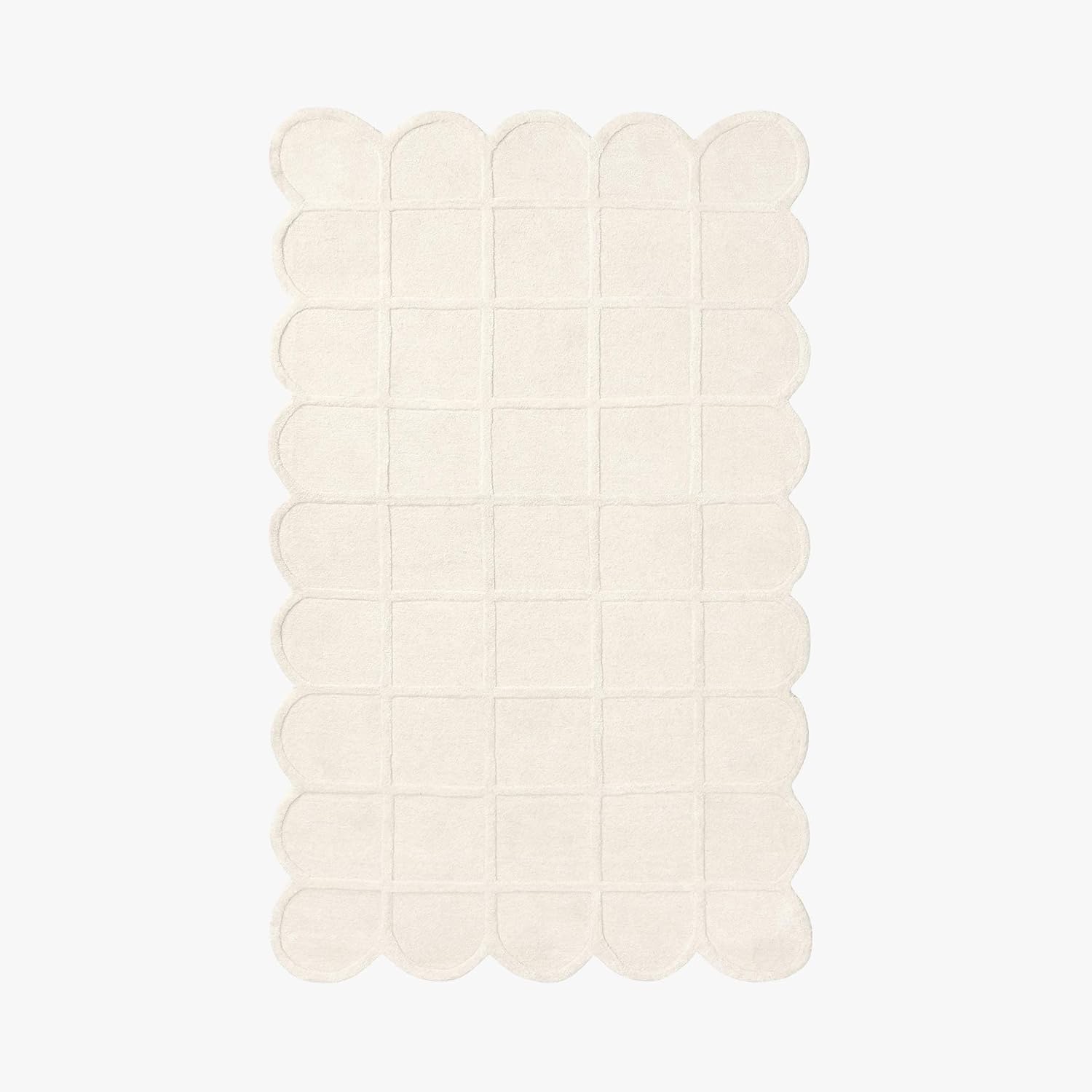 Scallop Shaped Luxury Handmade Wool, Hand-Tufted Premium Area Rug with Non-Slip Natural Cotton Backing for Living Room & Bedroom(Beige,5'x8',)