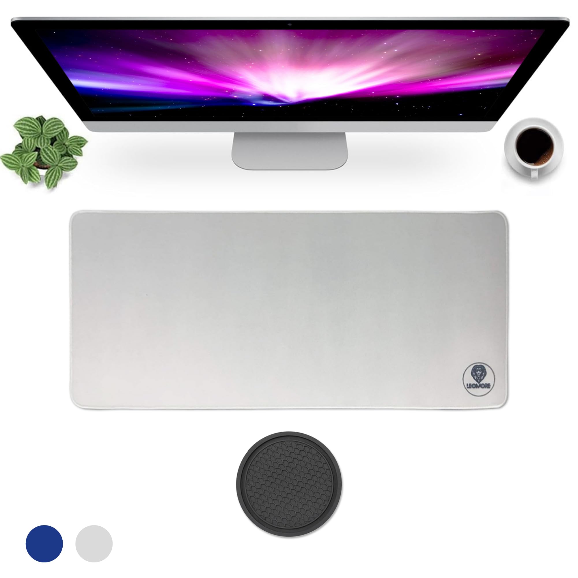 Mouse Pad With Cup Coaster Bundle - Mousepad Rubber Waterproof & Non-Slip, With Stitches Perfect for Gaming & Office Desk Accessories Table Mat Setup