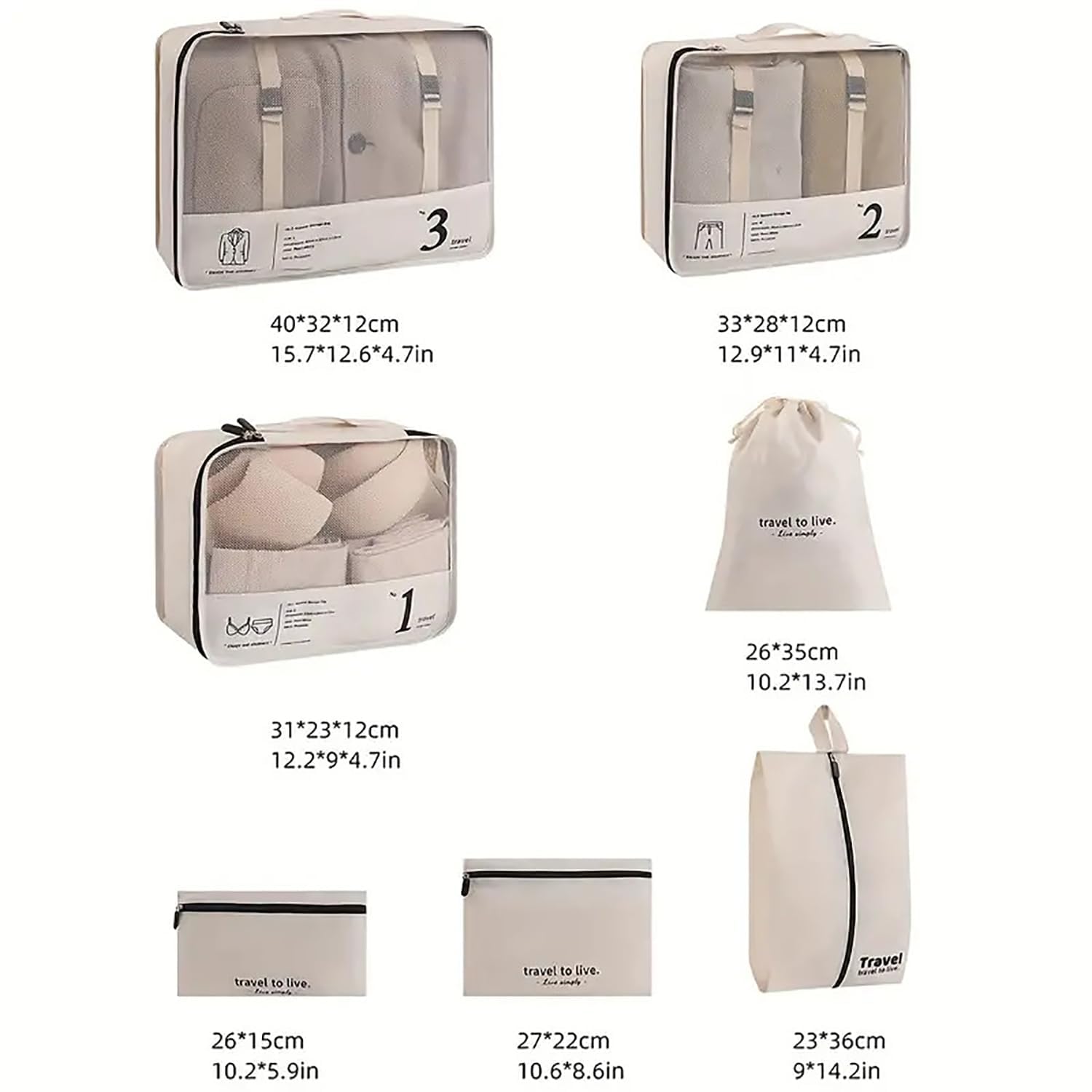 AVENUX 7Pcs Set Travel Organizer Packing Cubes Lightweight Travel Luggage Organizers With Laundry Bag Or Toiletry Bag Laundry Organiser (Black, 7 PCS) 1