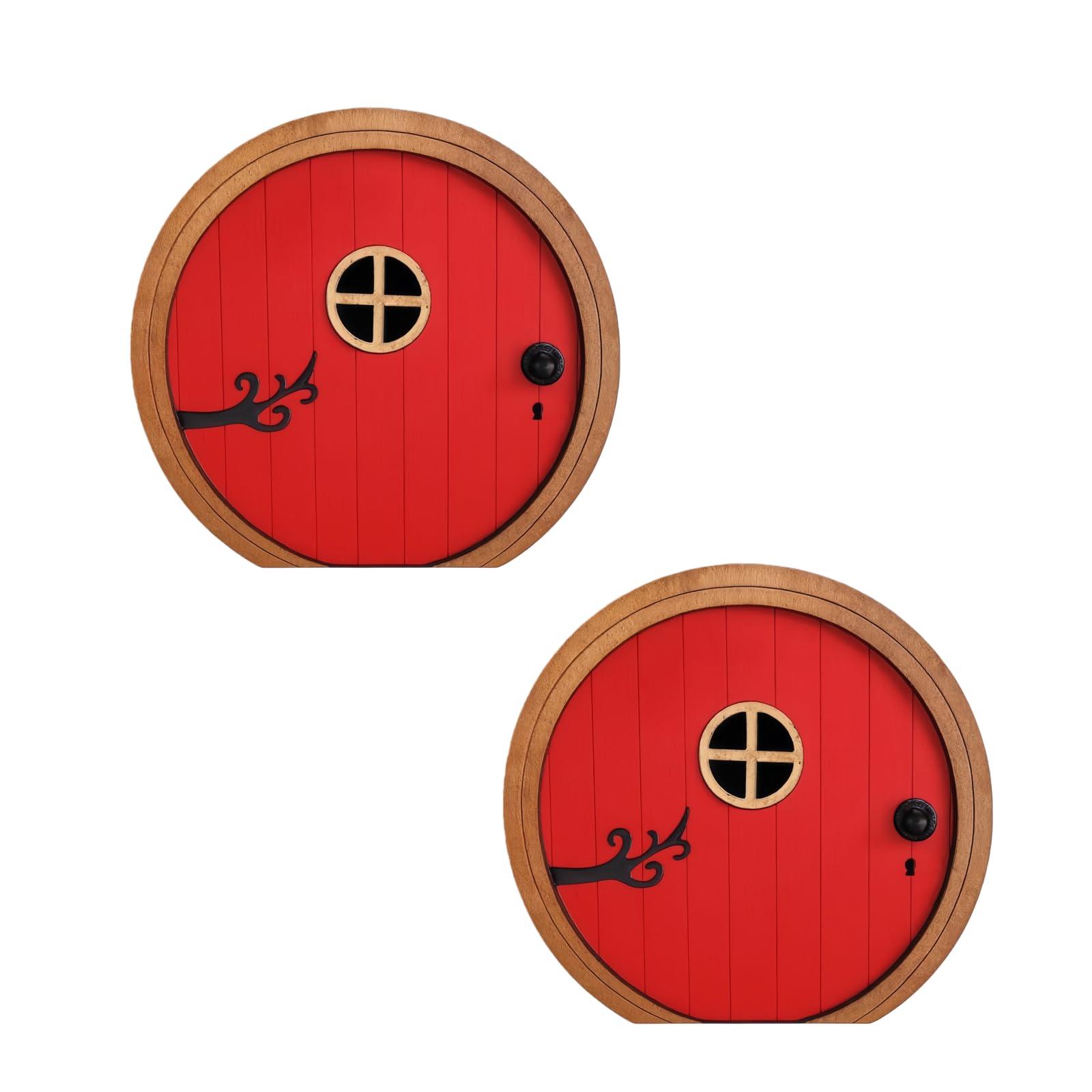 2Pcs Red Fairys Garden Doors for Tree, Fairy Doors for Trees Outdoor & Tree Trunk, Mini Fairy Garden Sculpture Lawn Ornament Decor, Fairytale Tiny House Doors Mini Gift, Fairytales Door Decoration