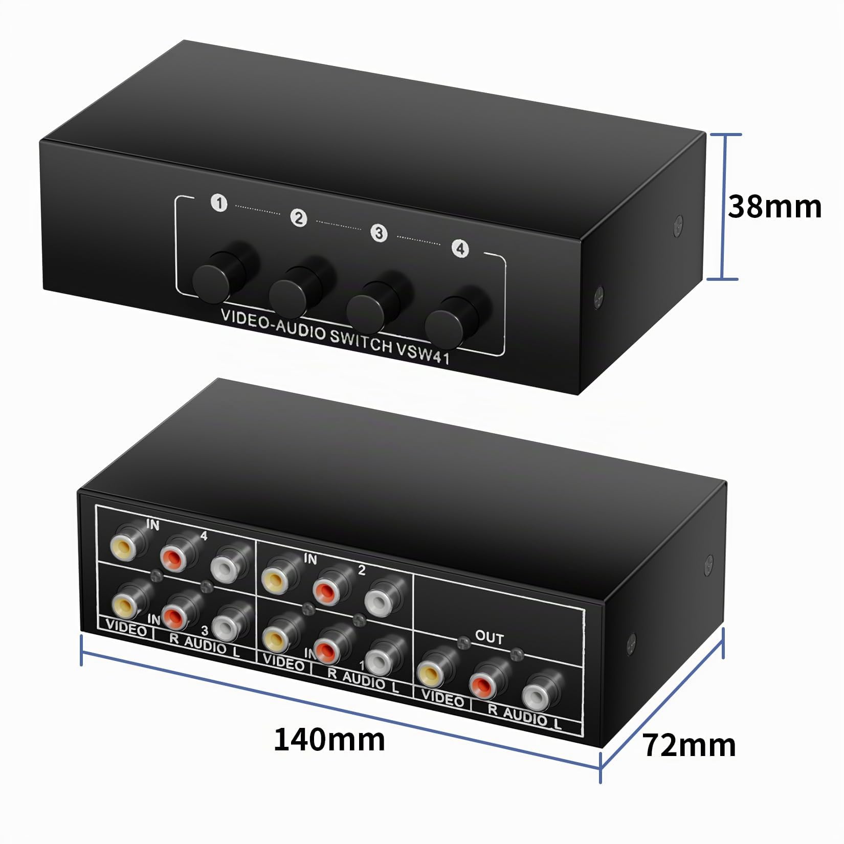 BolAAzuL Commutateur Audio RCA L/R 4 Entrées 1 Sortie, Switch Audio Vidéo Composite L/R Commutateur 4 in 1 Out Sélecteur AV 4 Ports Boîte de Sélection Plug & Play pour Wii PS2 Xbox DVD STB HDTV