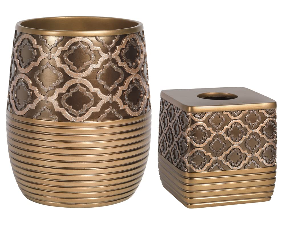 Zahari Home 2pc Spindle Modern Bath Accessories Set Waste Basket & Tissue Box Modern Classic Contemporary Decorative Beautiful Designs Bathroom Decor