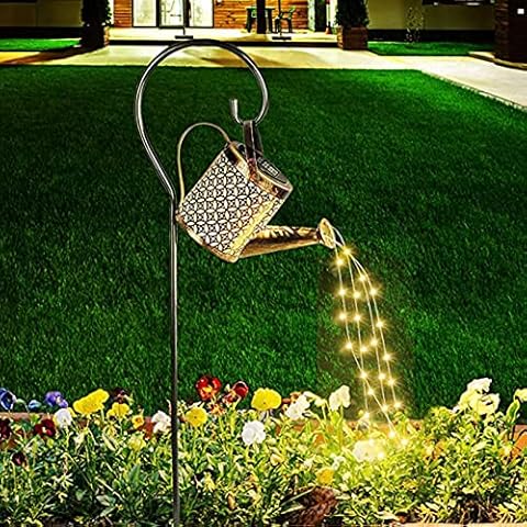 Watering Can with Lights, Solar Lights for Outdoor Garden Art Decor Hanging Solar Lanterns, Metal Waterproof for Walkway Yard Pathway Patio Table Cover