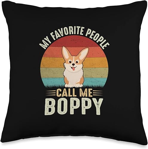 Retro Corgi Boppy Gifts Outfit My Favorite People Call Me Boppy Cute Corgi Lovers - Almohada para abuelo 16 x 16 pulgadas multicolor