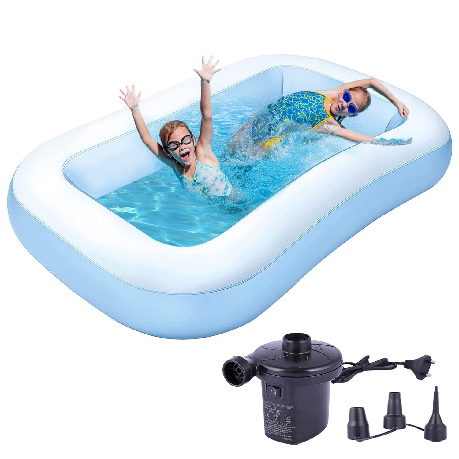 Kidoyz 5.5 Feet Inflatable Family Swimming Pool with Air Pump – Foldable Portable Bath Tub for Kids & Adults, Easy to Set Up for Outdoor & Indoor Use (5.5Ft Pool + Electric Pump)