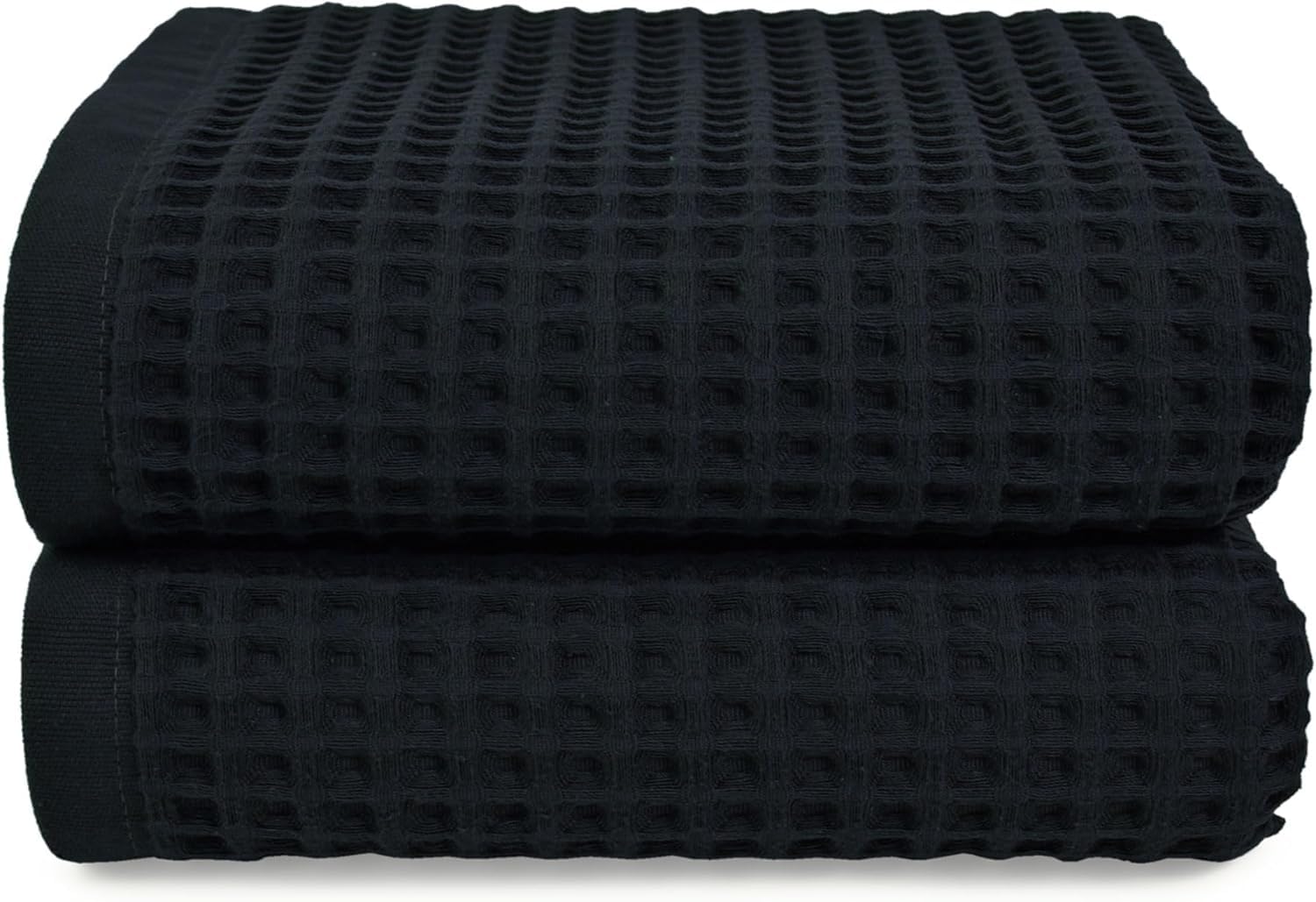Lot de 2 Grandes Serviettes de Bain gaufrées – Coton Doux, léger – 100 x 150 cm – Grande Serviette de Bain pour Salle de Bain, Douche, Spa, Plage (Noir)
