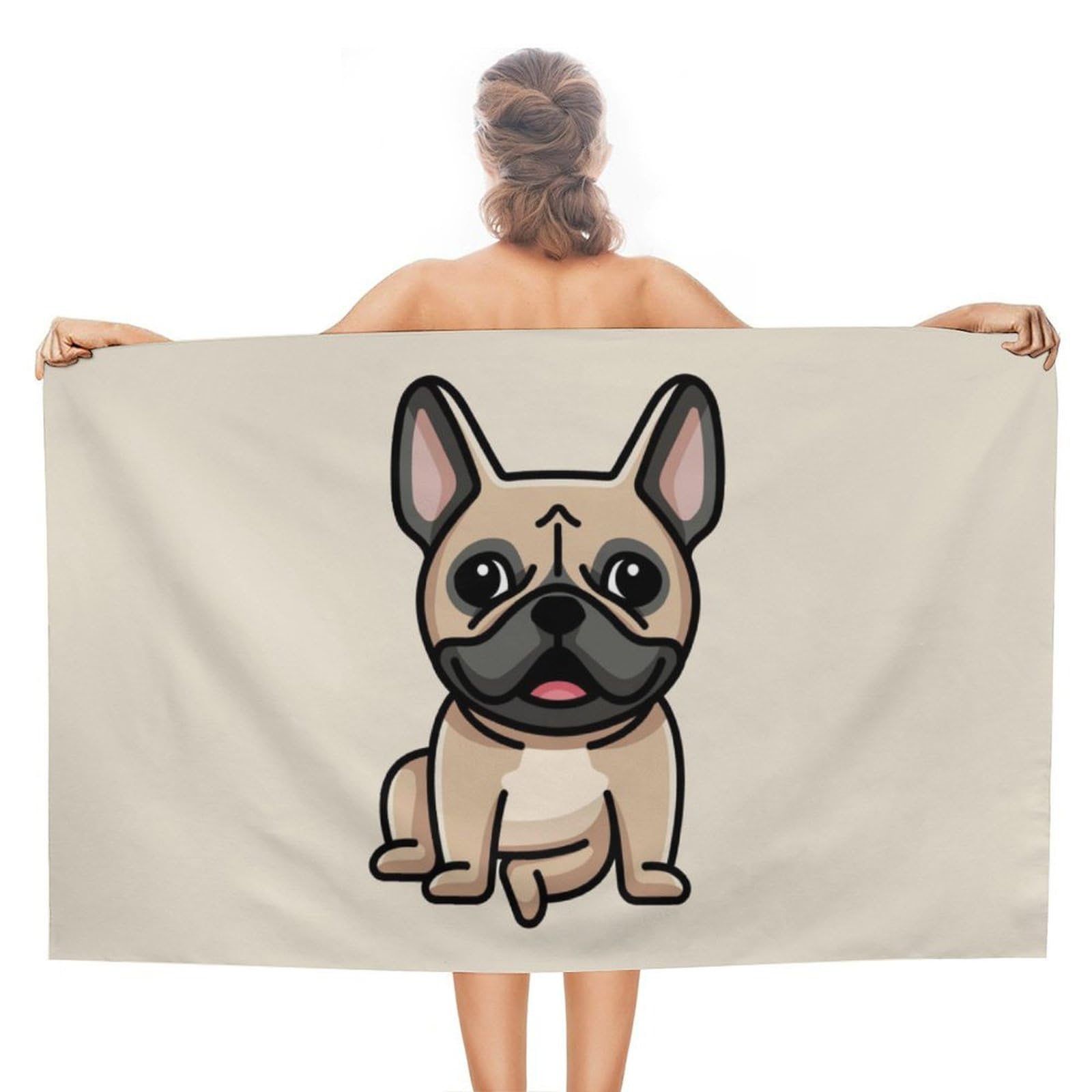 LEDFCVSU Beach Towel, French Bulldog Bath Towel, Absorbent Towel for Swimming, Sports, Travel
