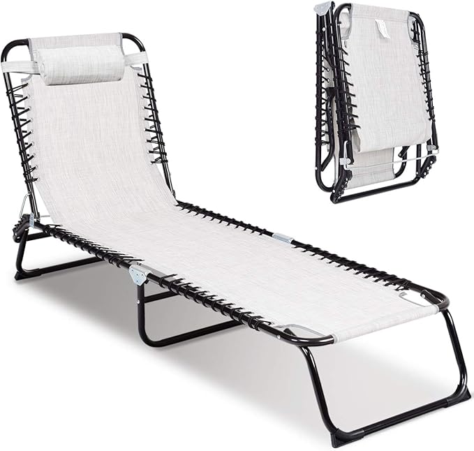 GYMAX Patio Chaise Lounge, Folding Beach Chair with 3Position Adjustable, Portable