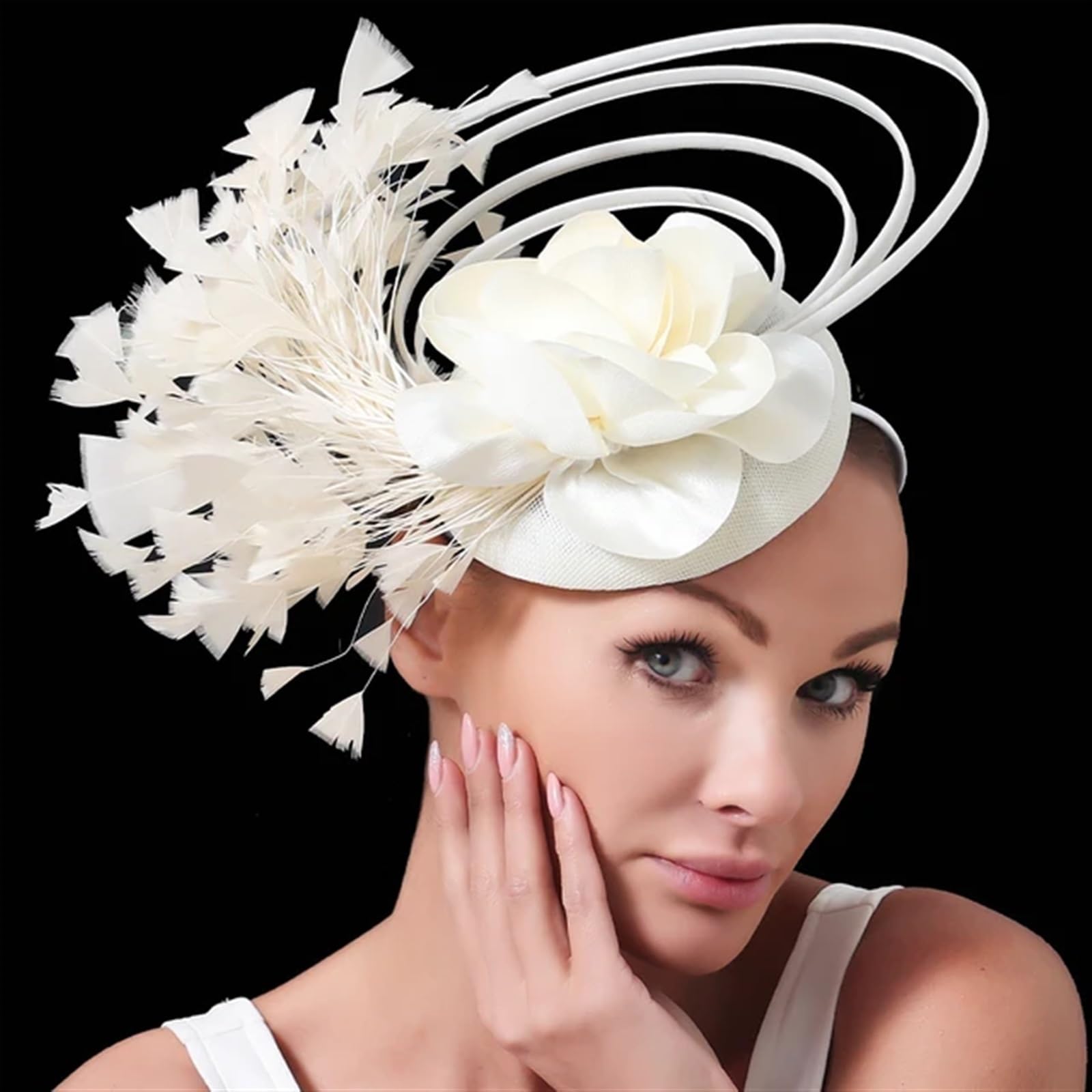 UALXPAO Wedding Hats Race Occasion Fascinator Hats Bowknot Bridal Wedding Church Women Fancy Cocktail Party Multiple Colors for Tea Party,Weddings(Beige)