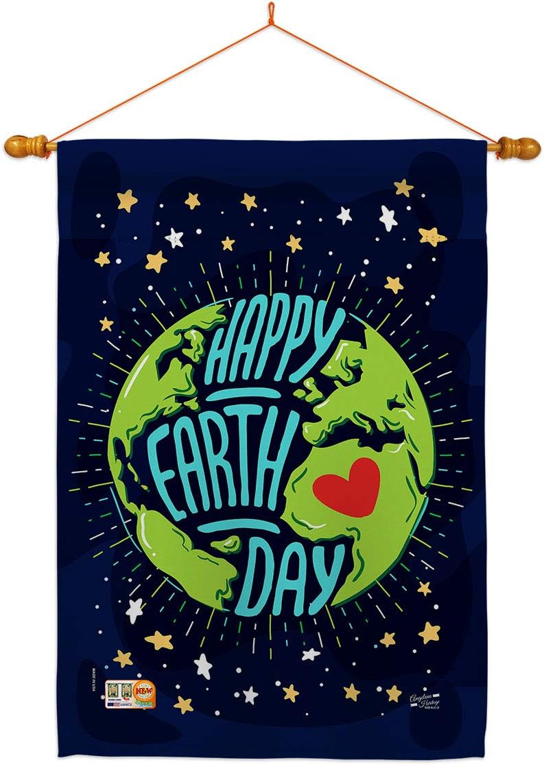 Happy Earth Day House Flag Sweet Life Peace Support Environmental Protection Small Decorative Gift Yard Banner Double-Sided Made In USA 28 X 40