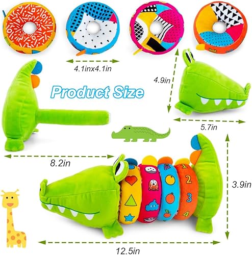 Miniatura 8 de Juego de juguetes apilables de felpa para bebés con forma de cocodrilo, juguetes apilables y anidados, apilador de anillos suaves para bebés,