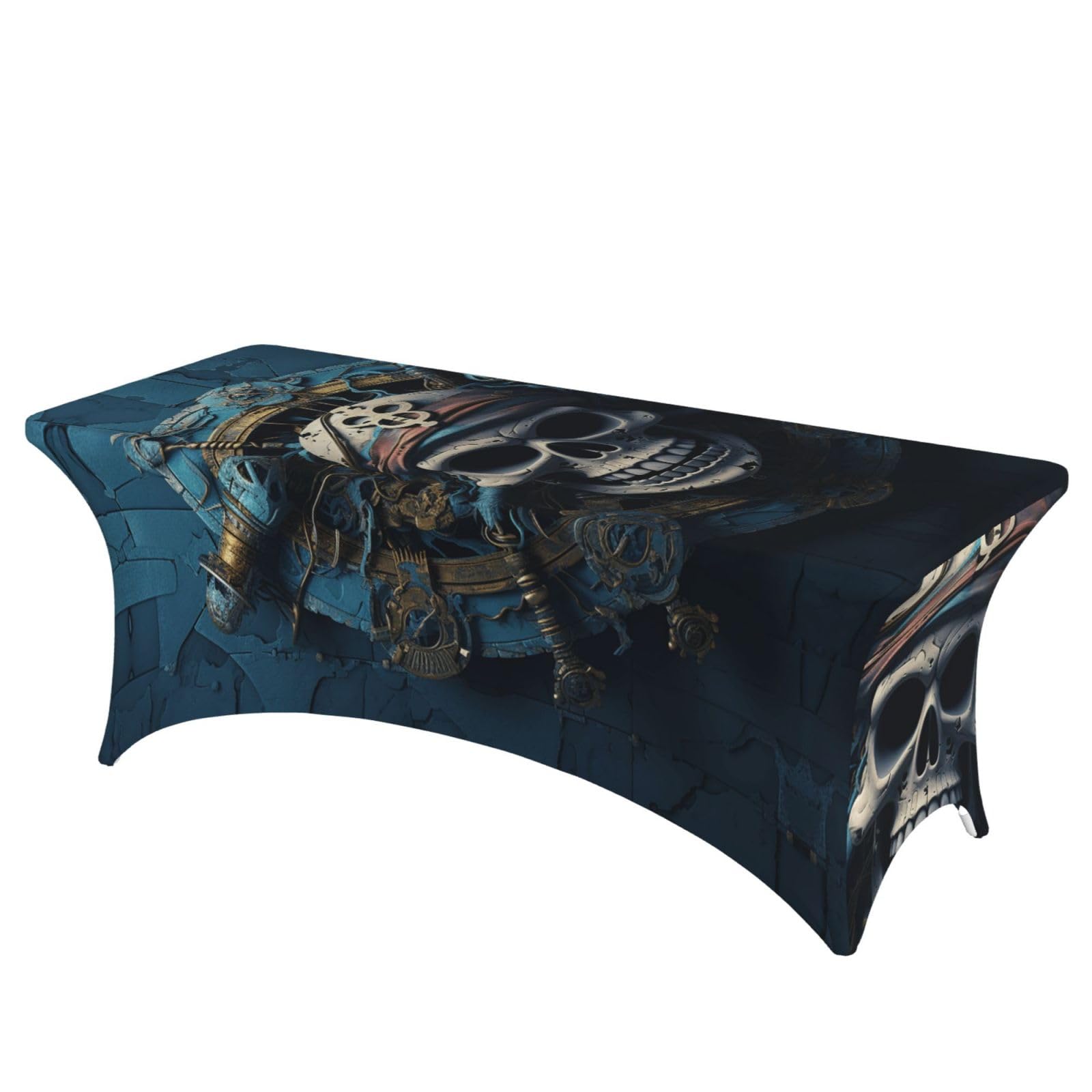 QMKFWT Skeleton Pirate Decorative Tablecloth Protector for Wedding, Banquet & Parties6FT Spandex Rectangle Tablecloths, Stretch Washable Table Cloth Wrinkle Free Patio Table Cover