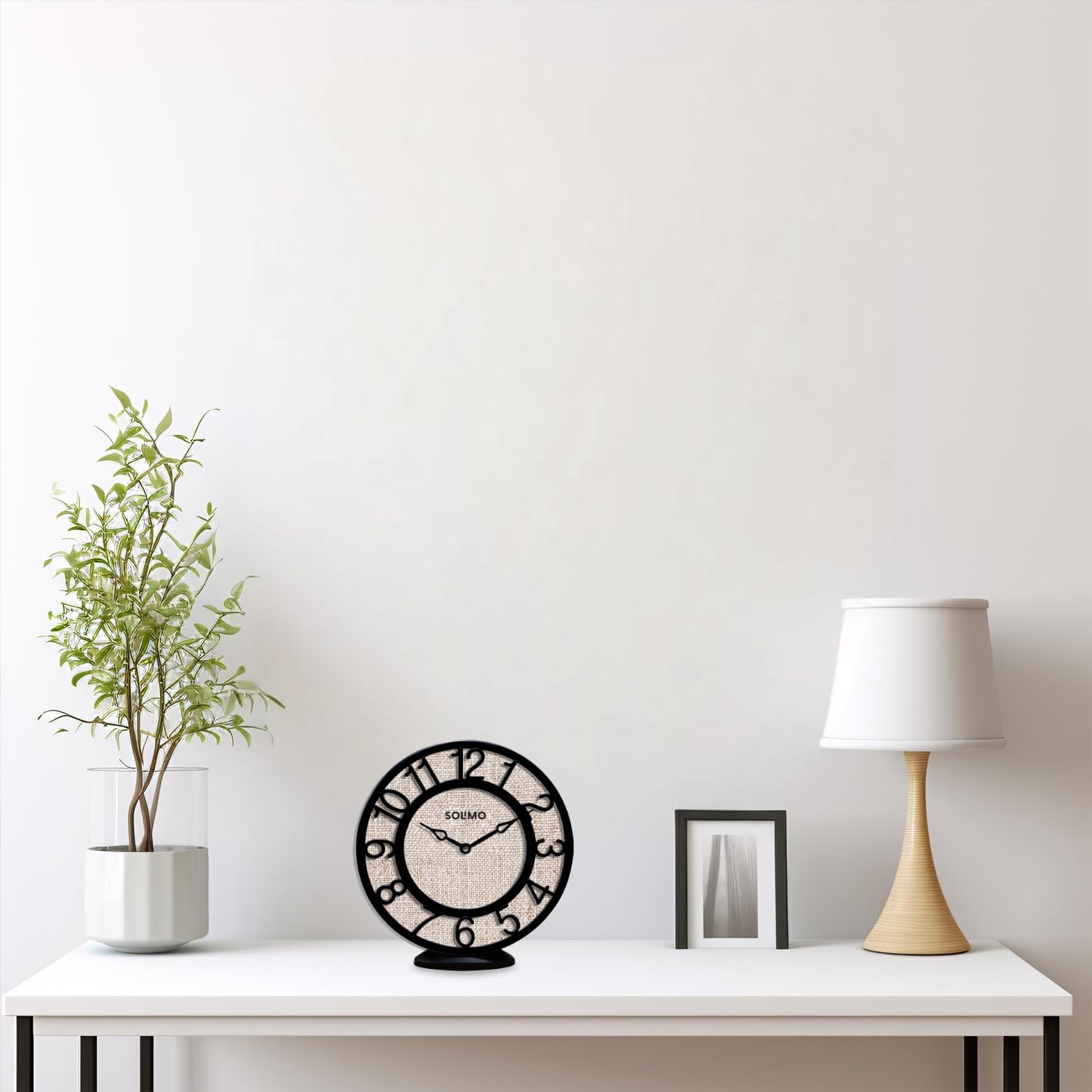 Amazon Brand - Solimo 8-Inch Plastic Analog Wall Clock/Table Clock - Beige Dial (Black Frame, Quartz Movement)