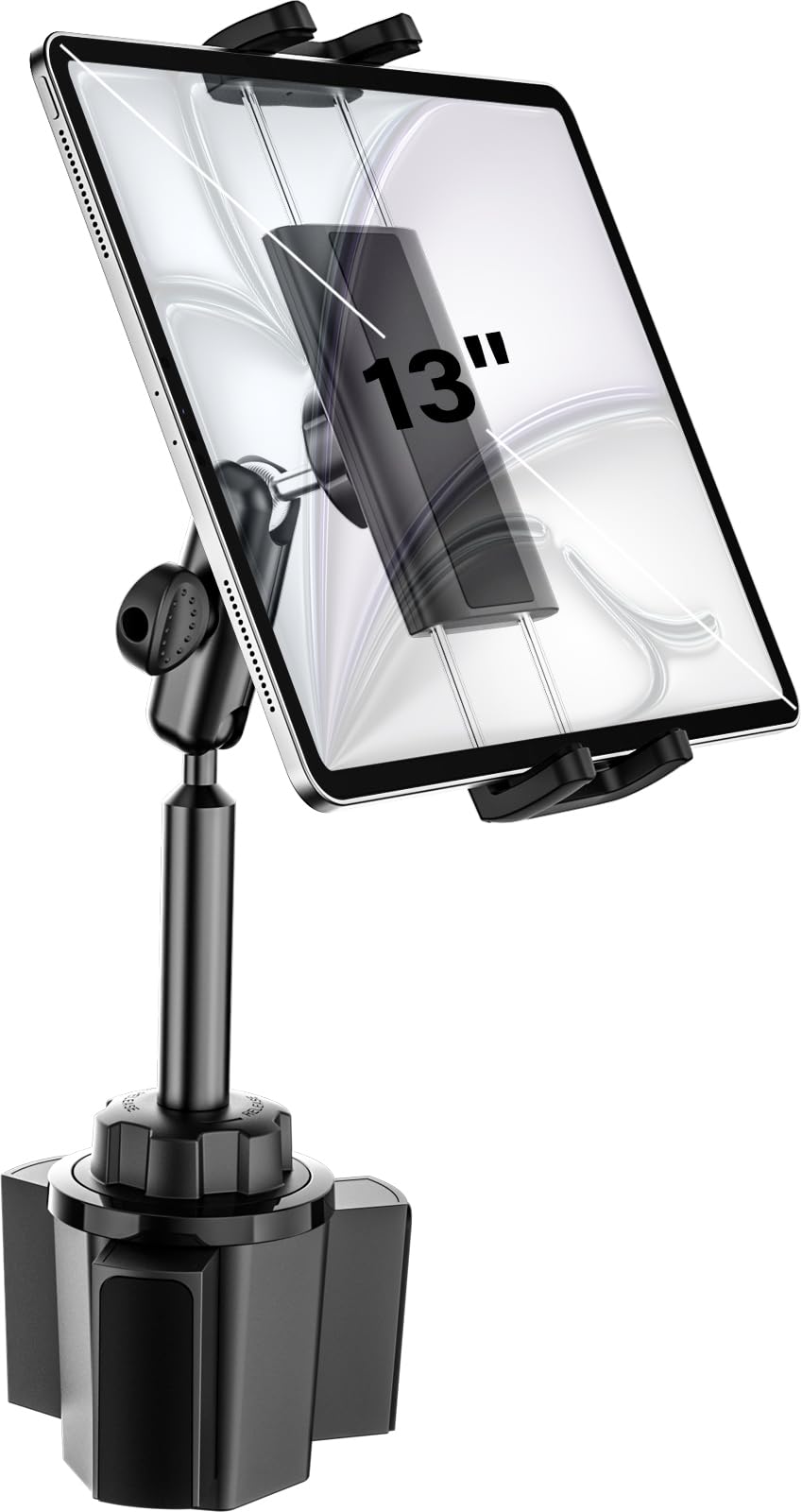 Support Tablette Porte Gobelet Voiture, Support de Tablette Porte-Gobelet d'un Camion avec Bras Métallique Réglable pour iPad 10.9, iPad Pro 13 11 Air Mini, Galaxy Tab, iPhone, 4~13" Tablettes